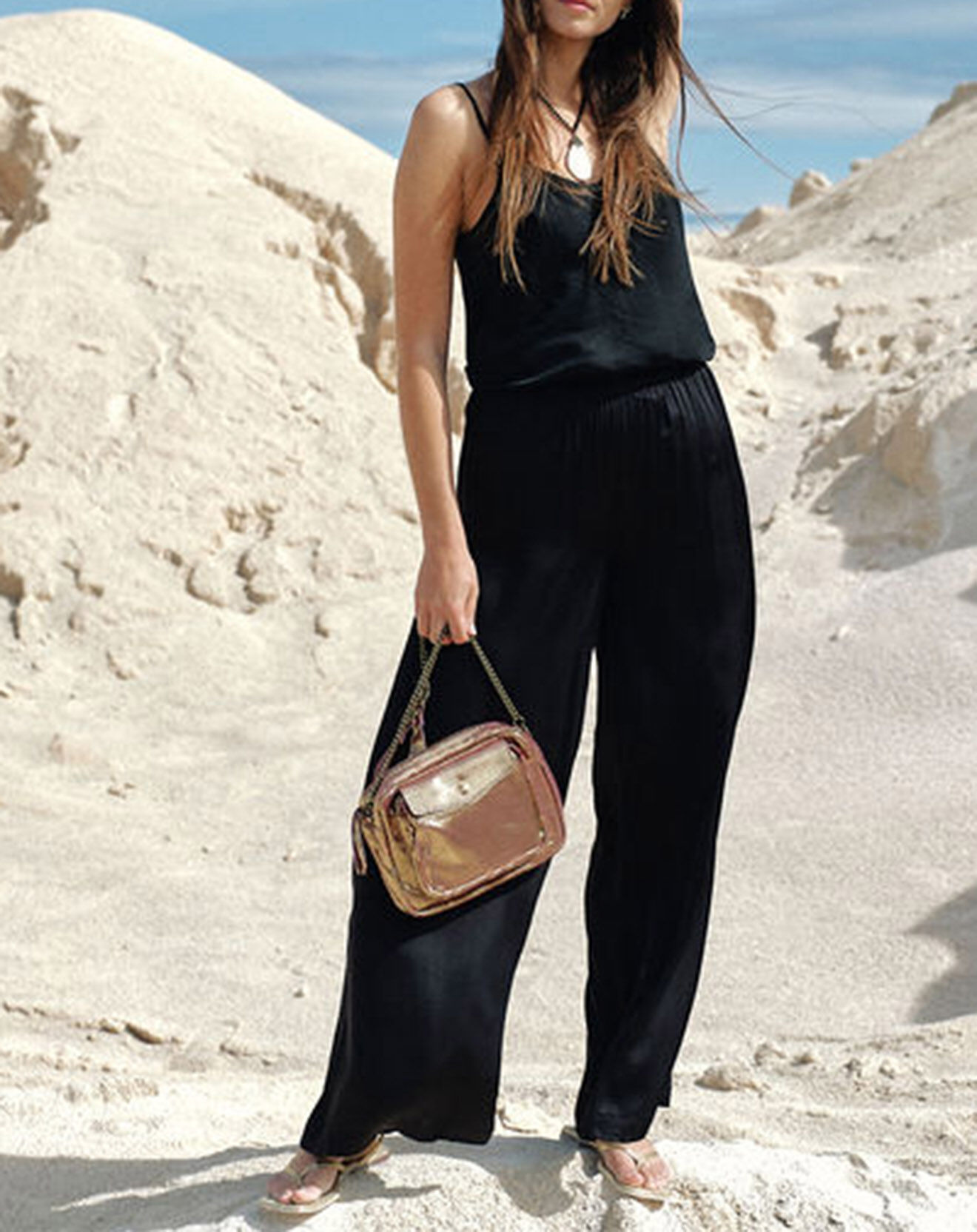 Lauren Vidal Pantalon satiné Ness noir