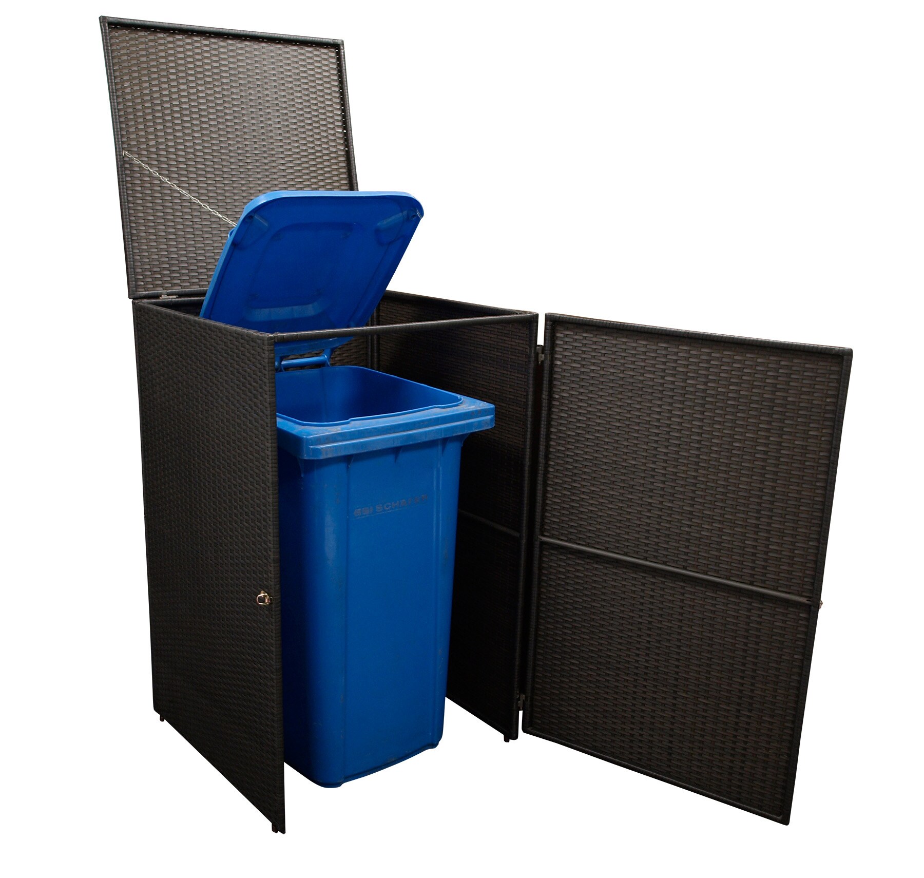 DEGAMO Mülltonnenbox 76x78x123cm für Tonnen bis 240 Liter, Stahl + Polyrattan mocca