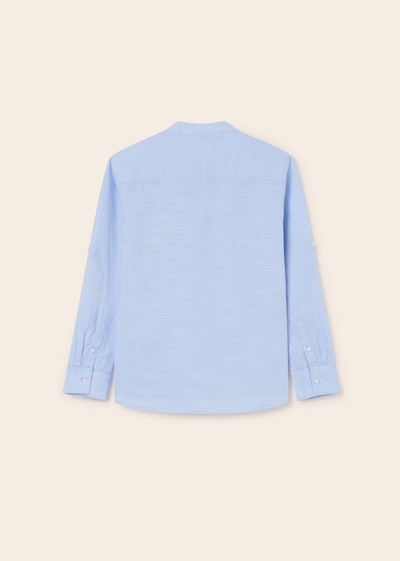Camisa de algodão sustentável com gola mandarim para meninos