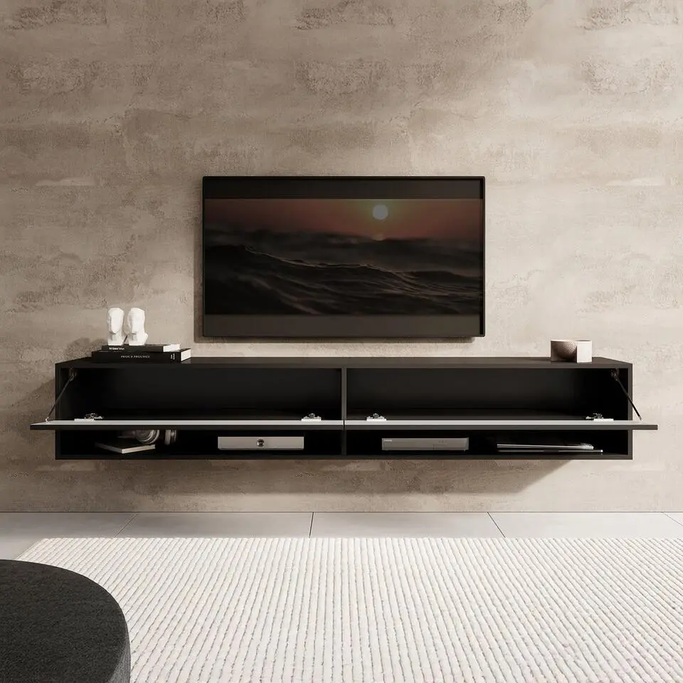 Meubella - TV-Meubel Asino - Zwart Visgraat - 180 cm