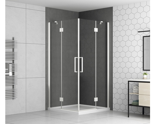 Basano Ballino hoekinstap, 90 x 90 cm, helder glas, profielkleur mat wit