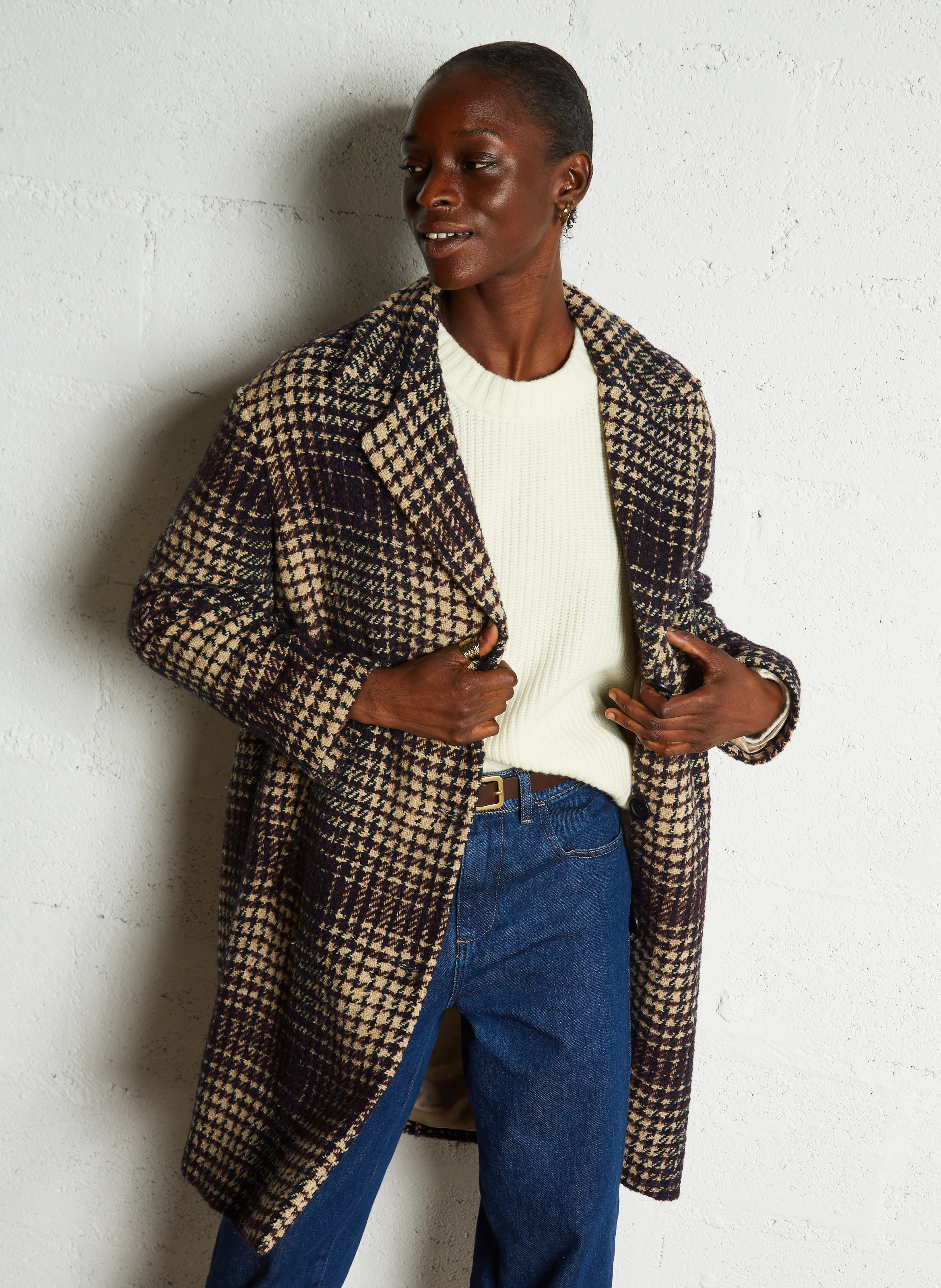MILENA - Manteau long tweed en laine mélangée | Rouge