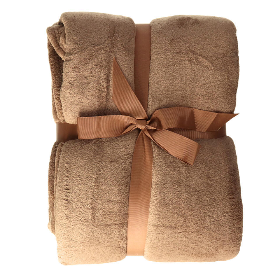 H&S Fleece dekentje - bruin - 180 x 230 cm - polyester