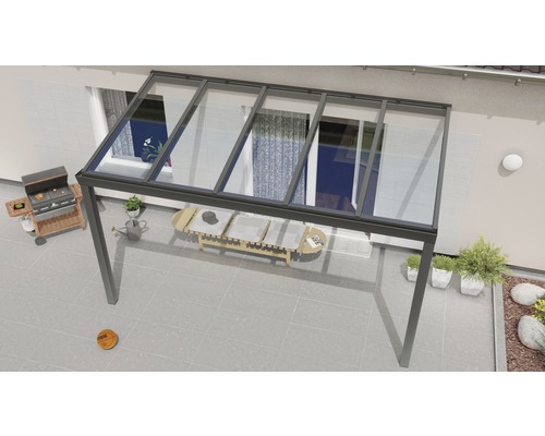 Terrasoverkapping Expert met 8 mm gelaagd veiligheidsglas, 400 x 250 cm, antraciet structuur