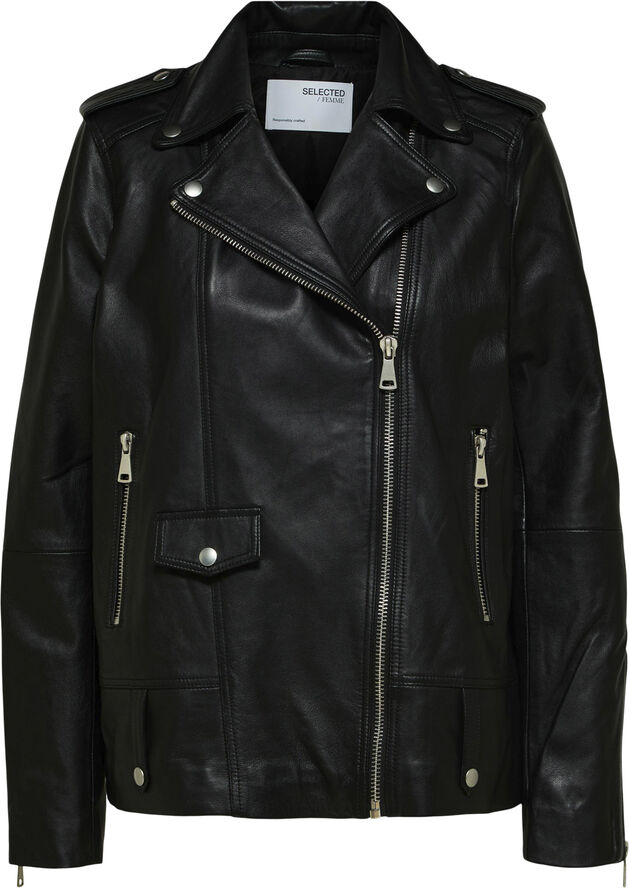 Selected Femme SLFMADISON LEATHER JACKET NOOS Sort