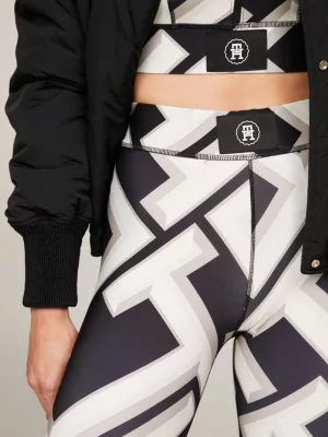 Leggings esportivas com estampa chevron, comprimento 7/8.