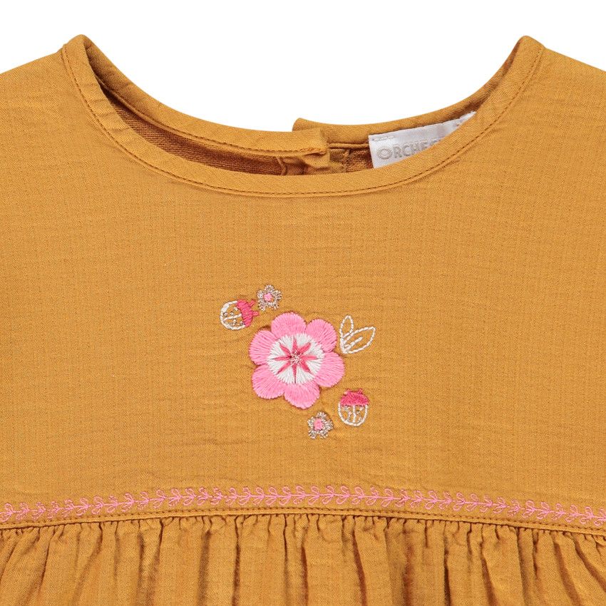 Tunique manches longues bouffantes avec broderies fleurs pour bébé fille