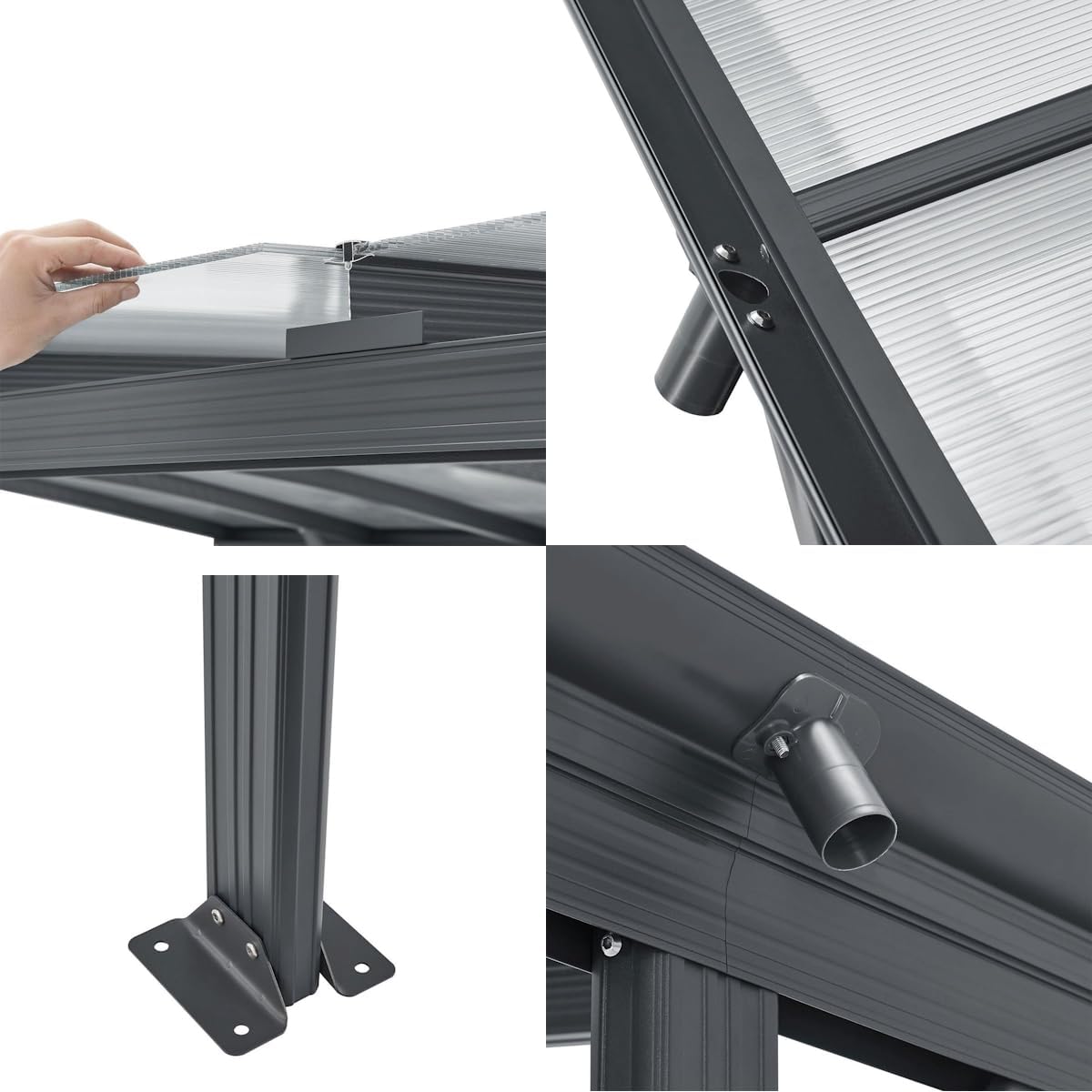 Aluminium Carport München Überdachung 5 x 3 m grau anthrazit KFZ PKW Auto Boot Hänger Fahrrad mit Aluminiumrahmen (Flachdach)