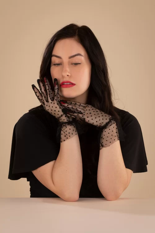 Pamela Mann Korte handschoenen in zwart mesh