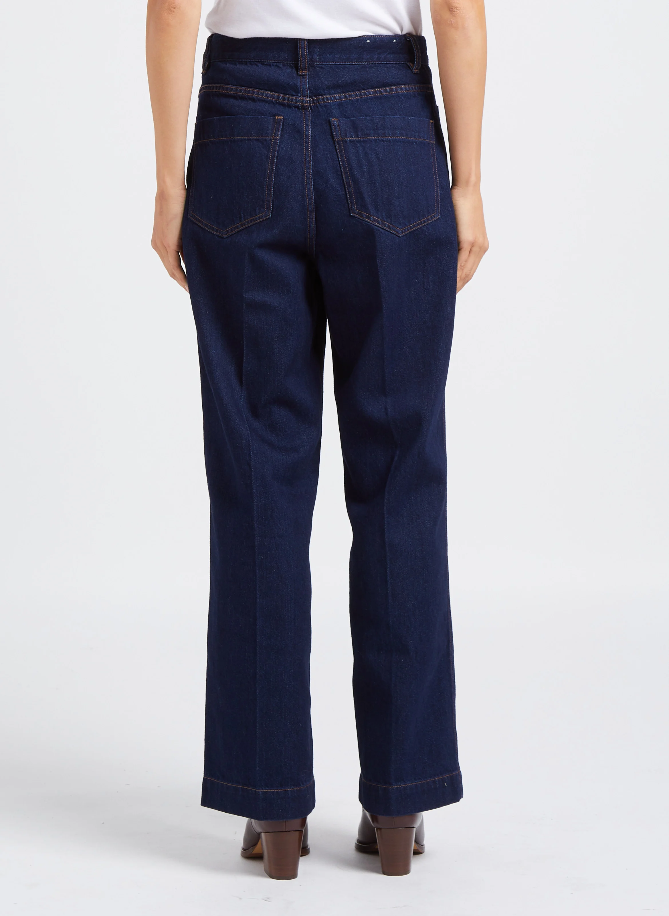 SAMUEL - Jean droit taille haute en coton | Bleu