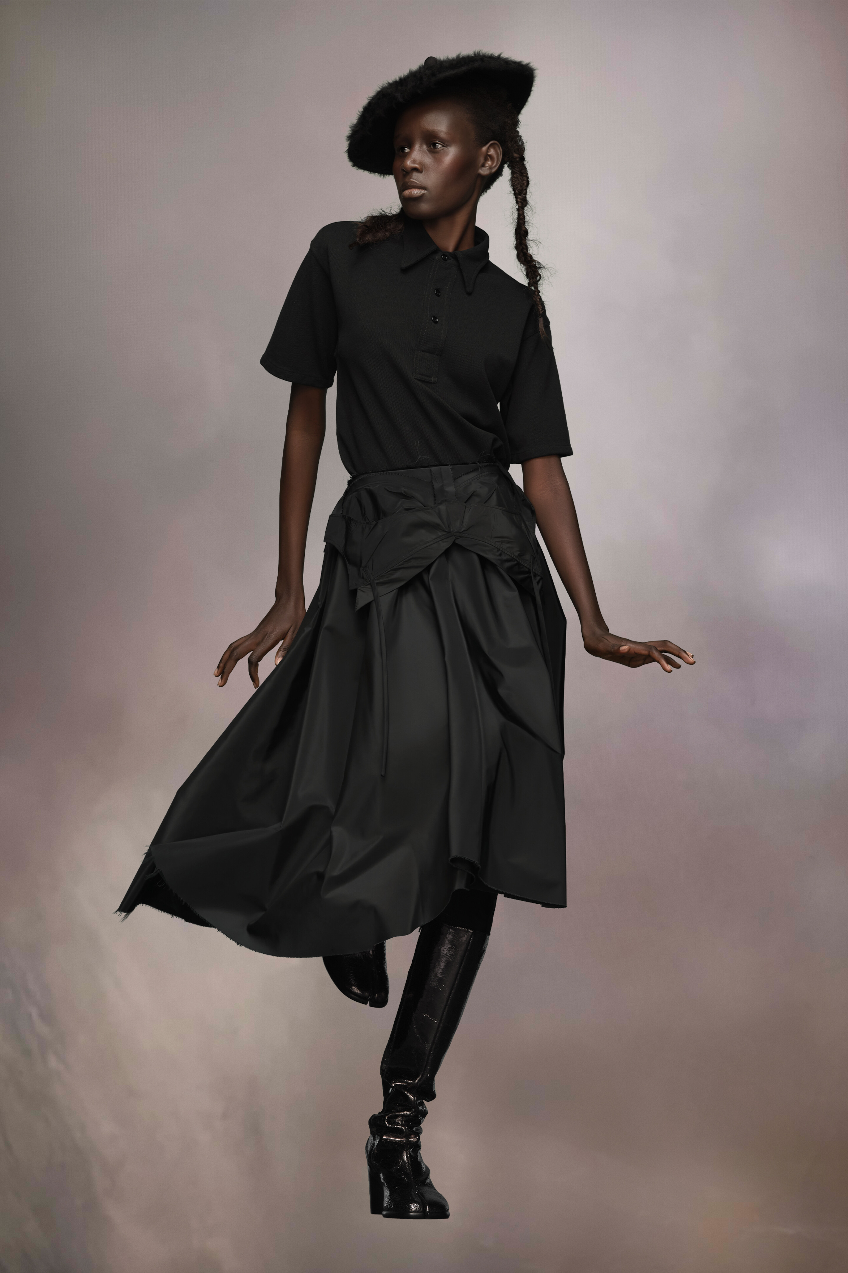 Jupe midi en taffetas Noir