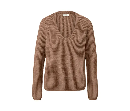 Grobstrick-Pullover mit Wolle, beige