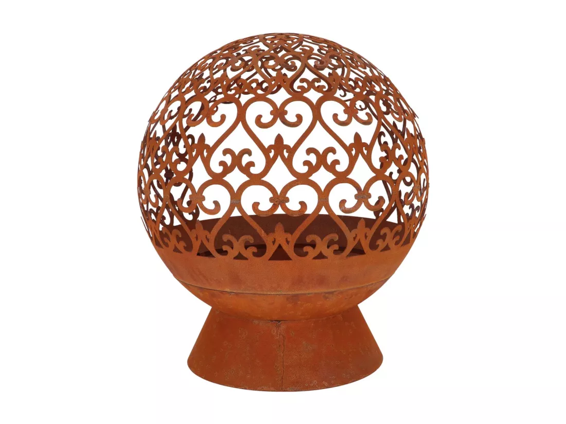 Brasero rond en métal arabesque - Rouillé - D 50 x H 57,5 cm