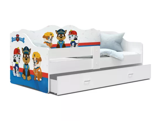 Lit enfant banquette PAT PATROUILLE 80X160 avec sommier , matelas et tiroir Blanc