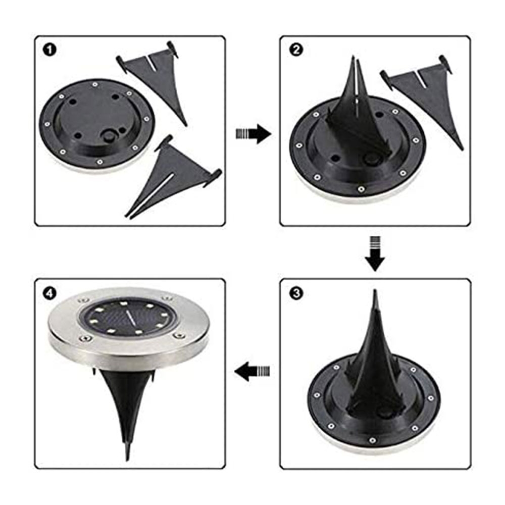 (4er Set) Wasserfeste 8 LED Edelstahl Solar Lampe Outdoor Gartenleuchte Wegbeleuchtung (IP67)   Erdspiess - Warmweiss