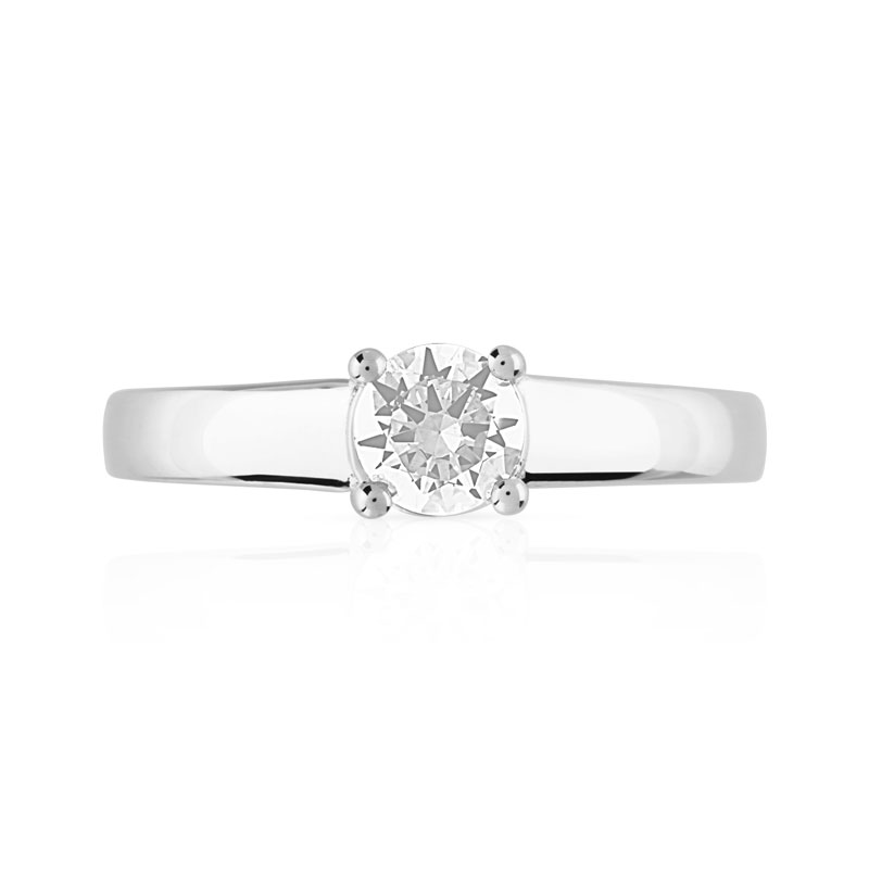 Bague solitaire or 750 blanc diamant 50/100e de carat