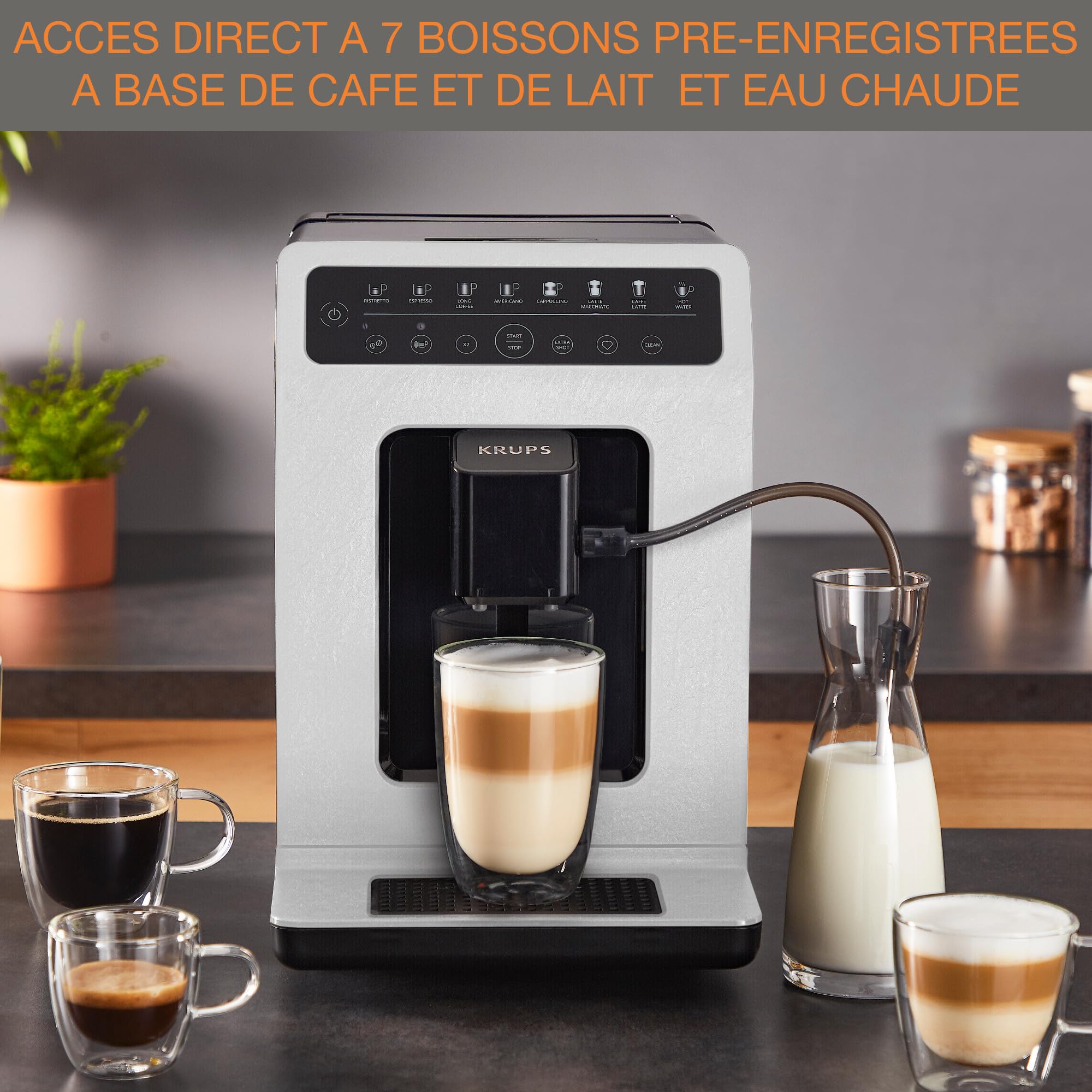 Machine cappuccino et expresso automatique KRUPS Evidence Eco-Design, goût exceptionnel, Quattro Force, boissons à base de lait grâce au système One-T