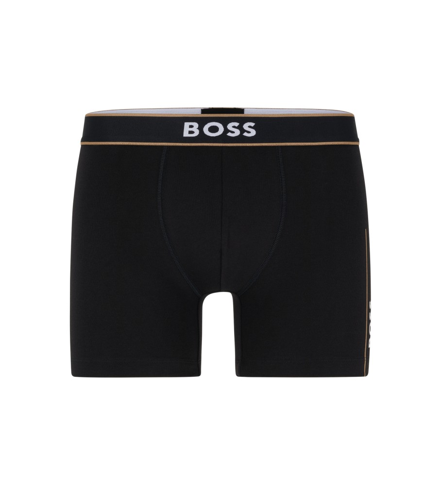 Cueca boxer elástica BOSS com logotipo na cintura, preta.