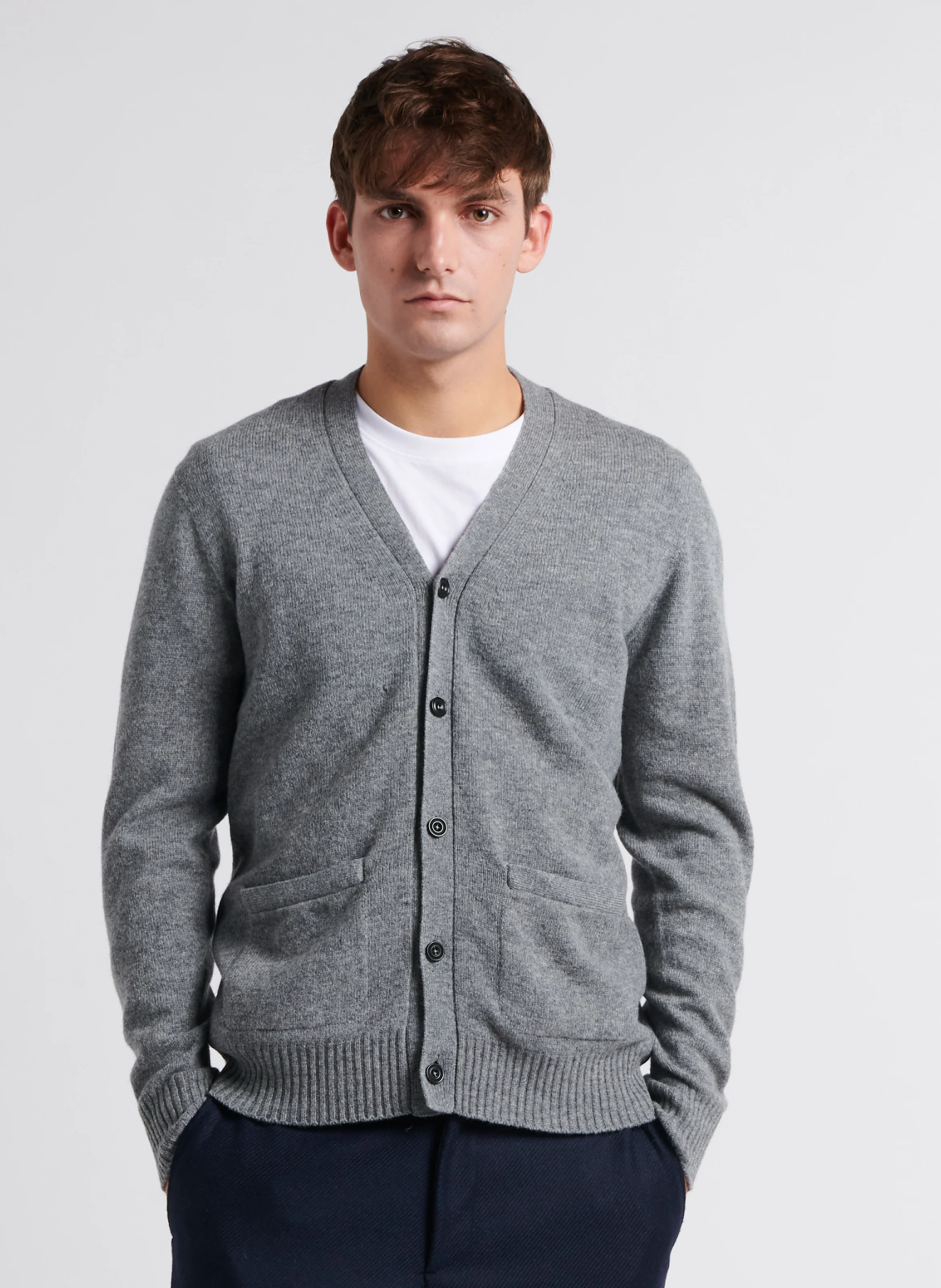 Cardigan droit encolure V en laine | Gris