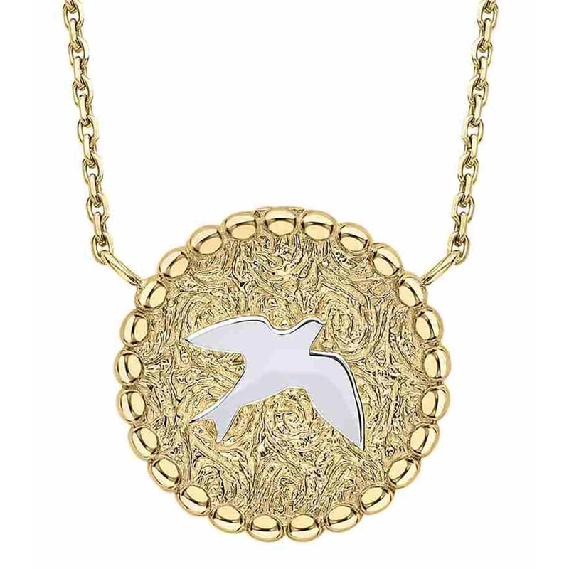 Collier hirondelle en or blanc sur or jaune 375