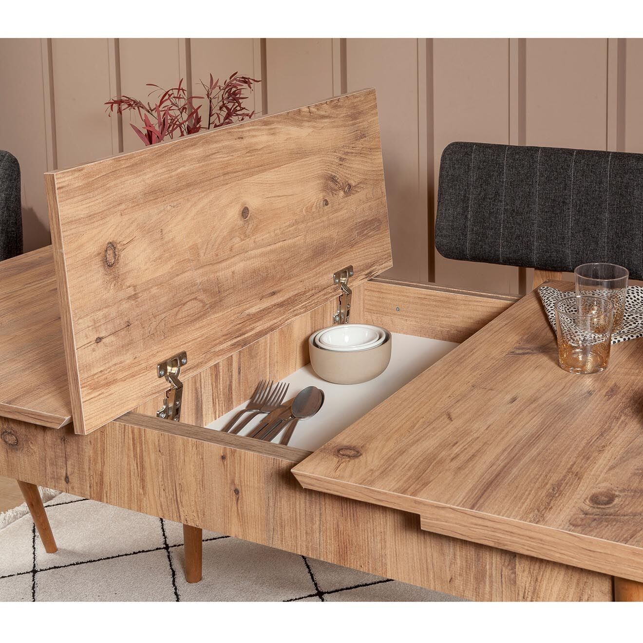 Wooden Art Ensemble Table + 2 Chaises + 1 Banc Vina 1053 beige/anthracite