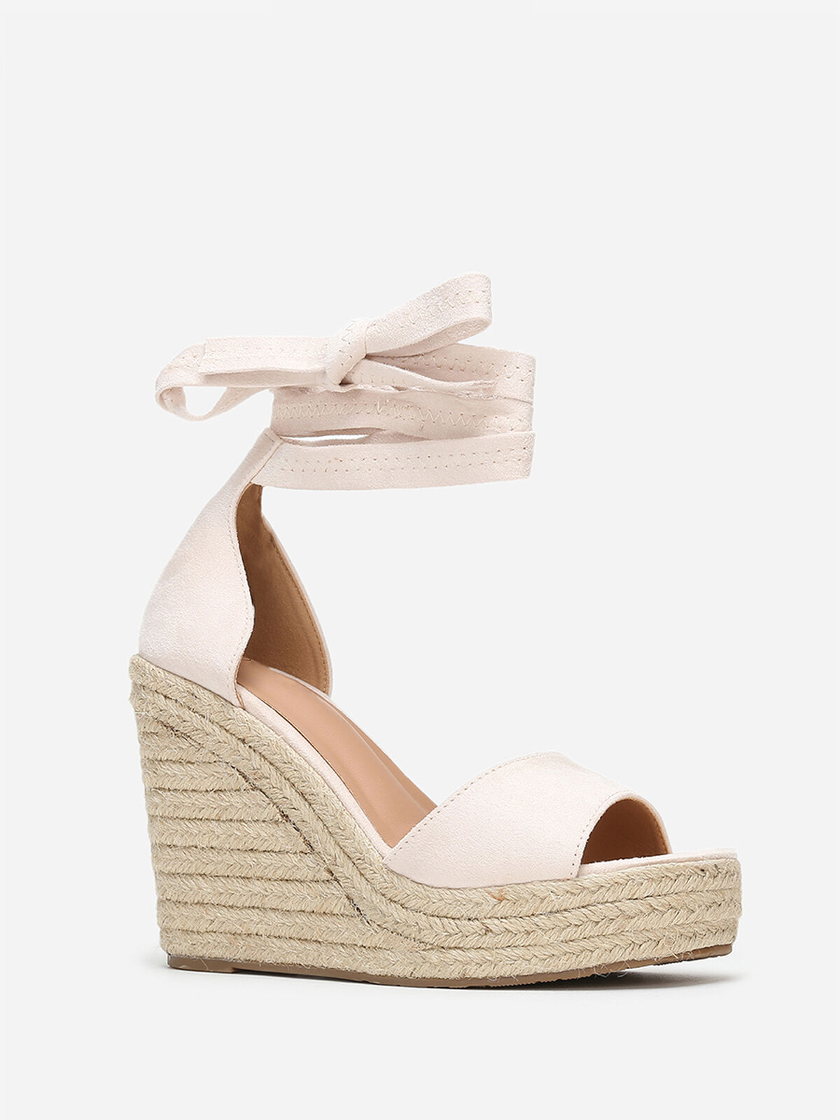 Sandales crèmes à semelle compensée et liens Beige clair- Beige clair