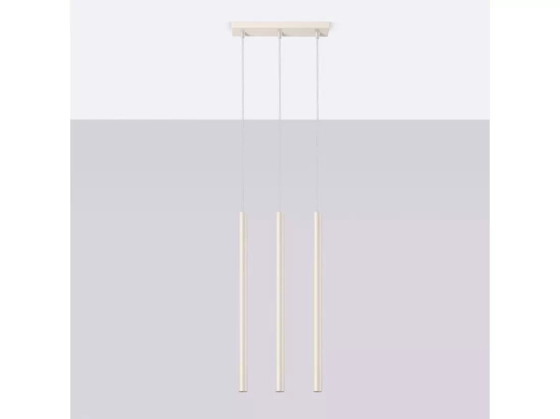 Lampe à suspension Pastelo moderne en acier - 3 sources lumineuses - L.30 x H.94 cm - beige