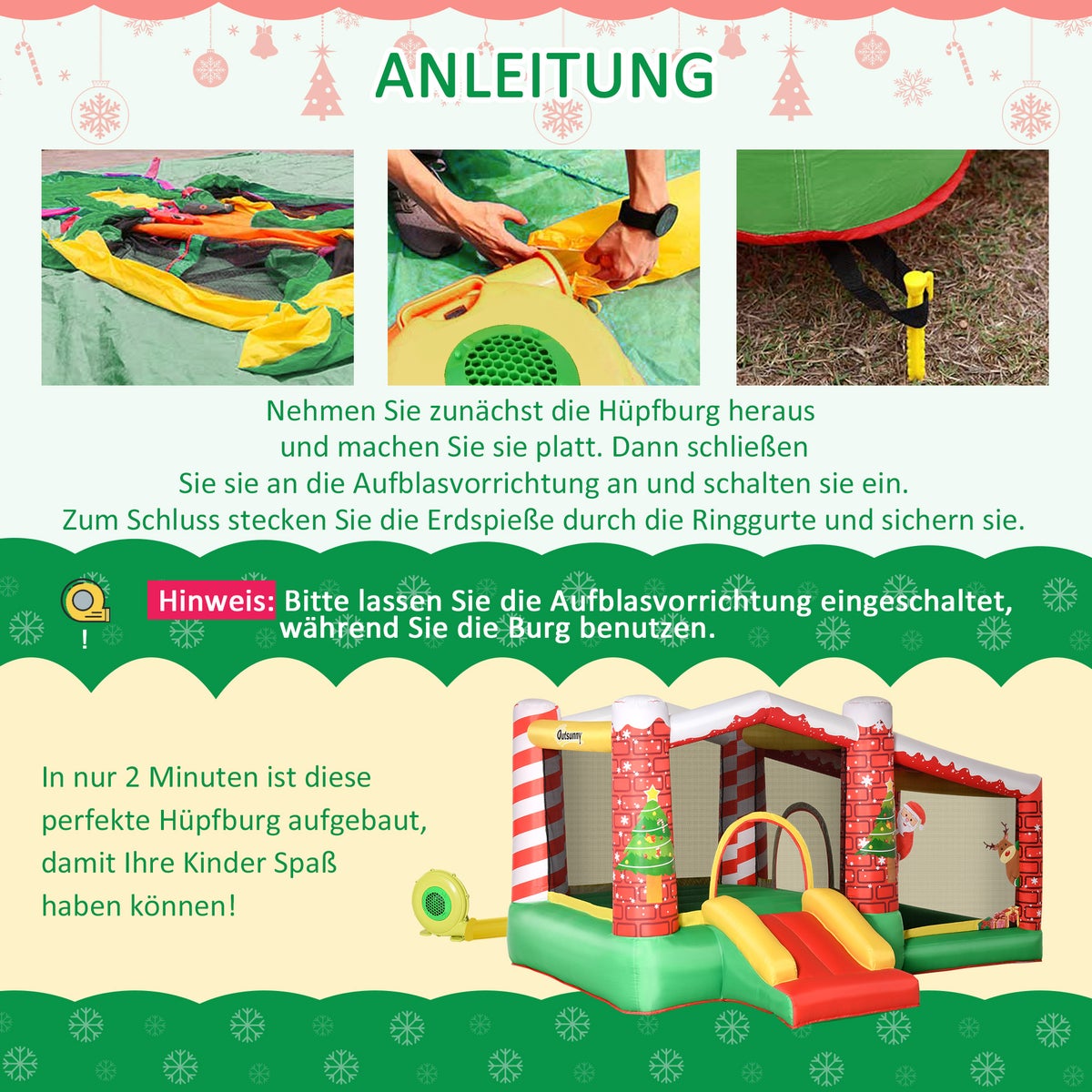 Opblaasbaar springkasteel Outsunny, 325 x 270 x 175 cm, Oxford-stof + polyester, rood + groen