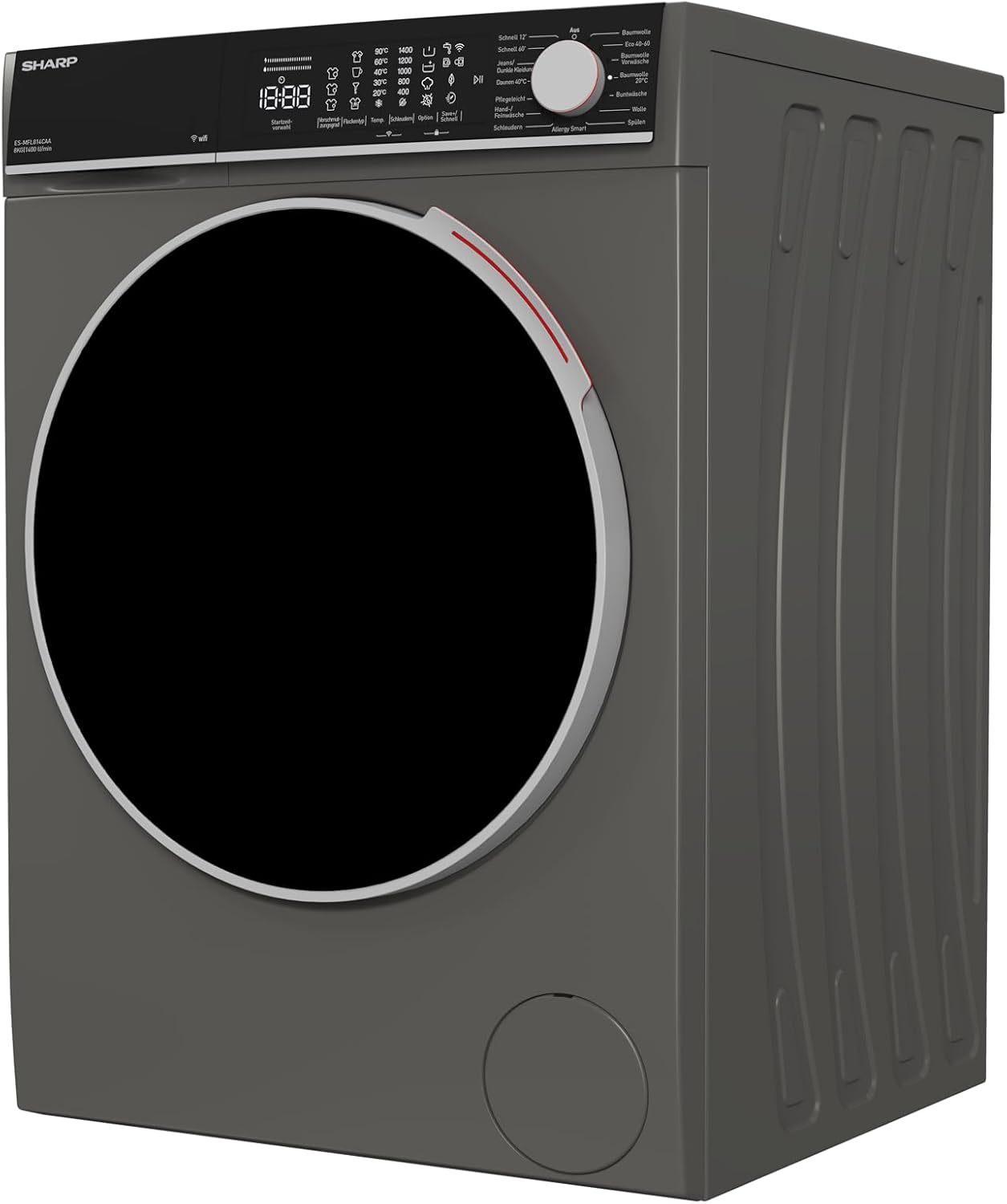 SHARP ES-MFL814CAA-DE Waschmaschine Frontlader | 8 kg | 1400 U/min | Energieklasse A | Inverter Motor | AquaStop | LED-Touchdisplay | Dampf | Microfiber Filter | Espresso Gray