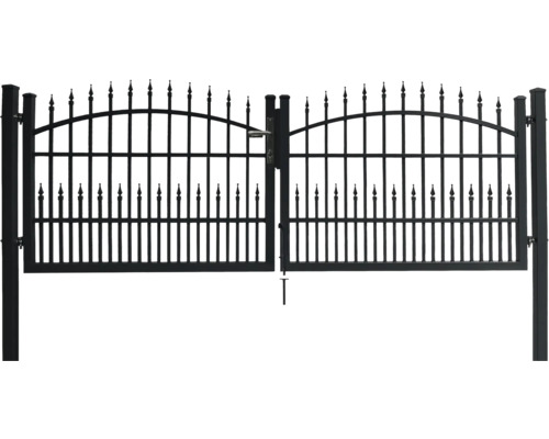 Avignon dubbele poort 300 x 110 cm inclusief poortpalen 7,6 x 7,6 cm voor betonnering, antraciet