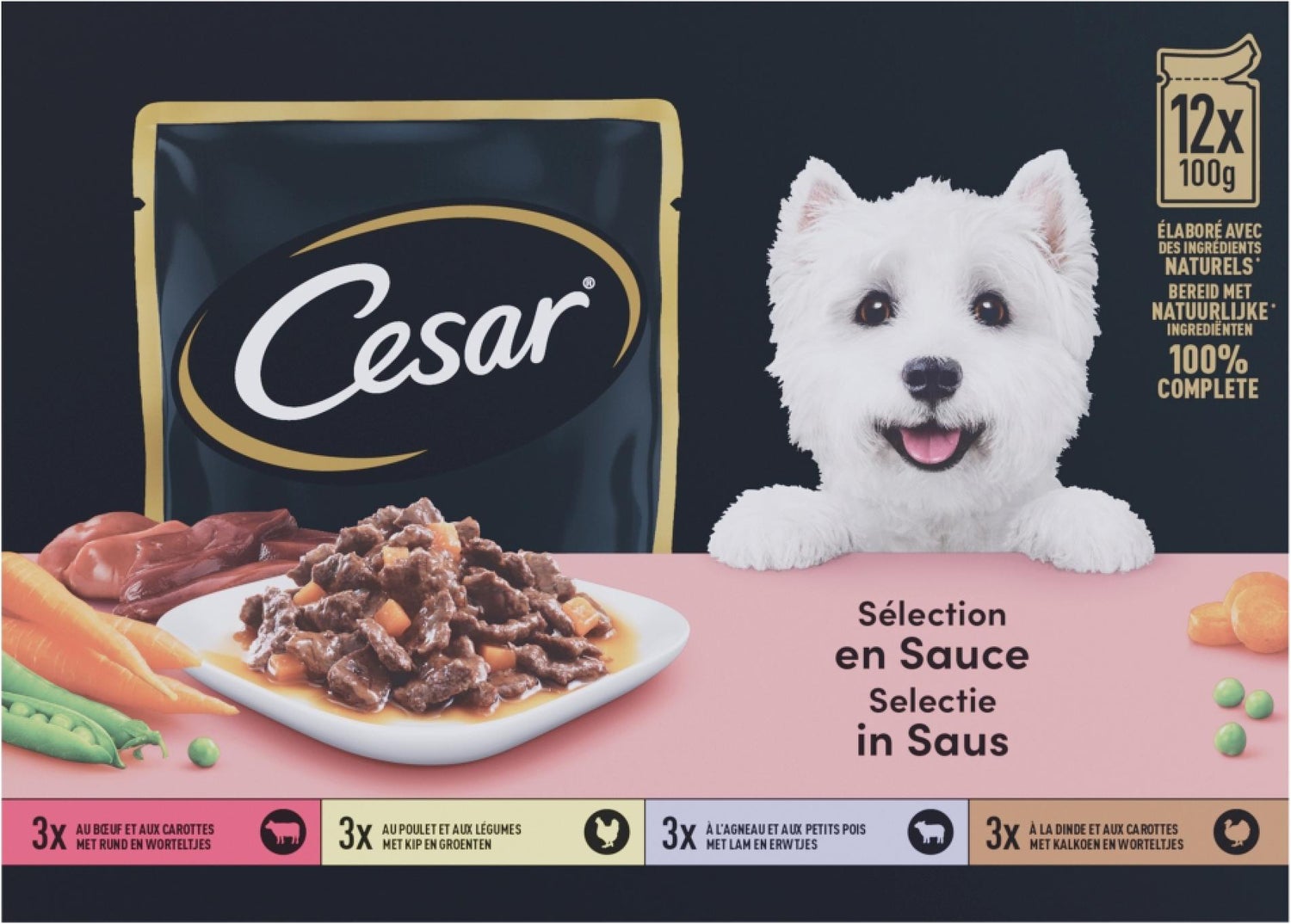 Cesar natvoer meerdere smaken 100 gram 12 stuks
