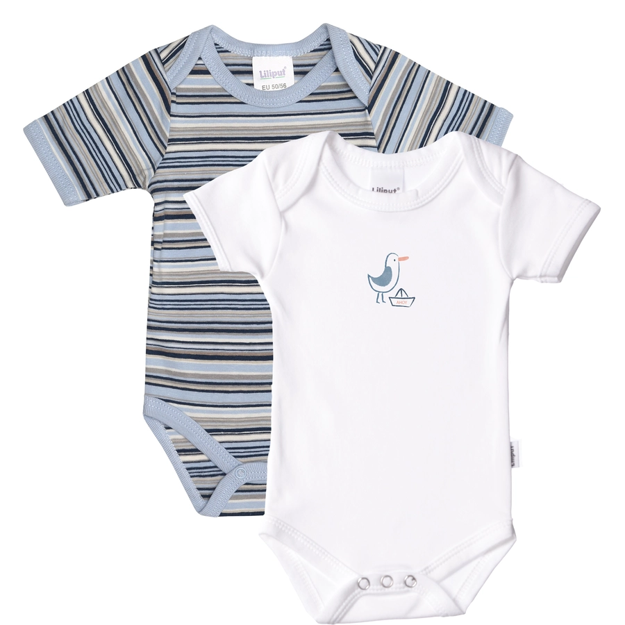 Liliput Kurzarm-Bodys 2er-Set blau und weiß