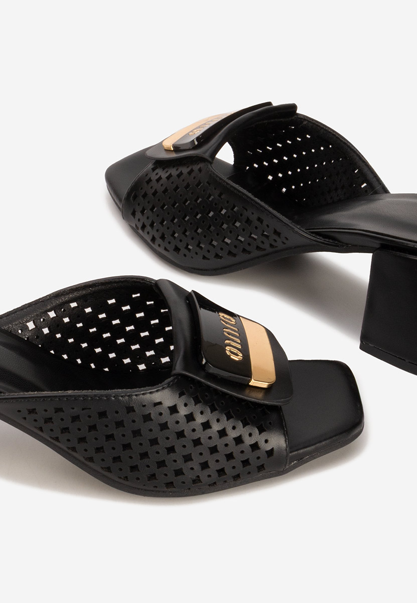 Mules à talon épais noirs Carmenia