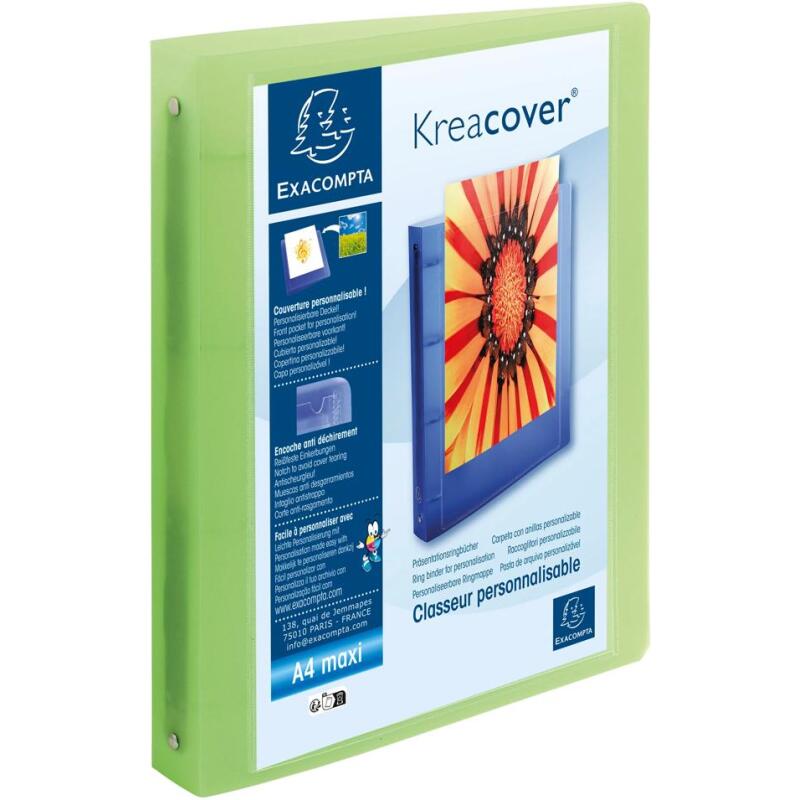 Classeur 4 anneaux plastifié Exacompta Kreacover®personnalisable A4 maxi - Dos 4 cm couleurs assorties