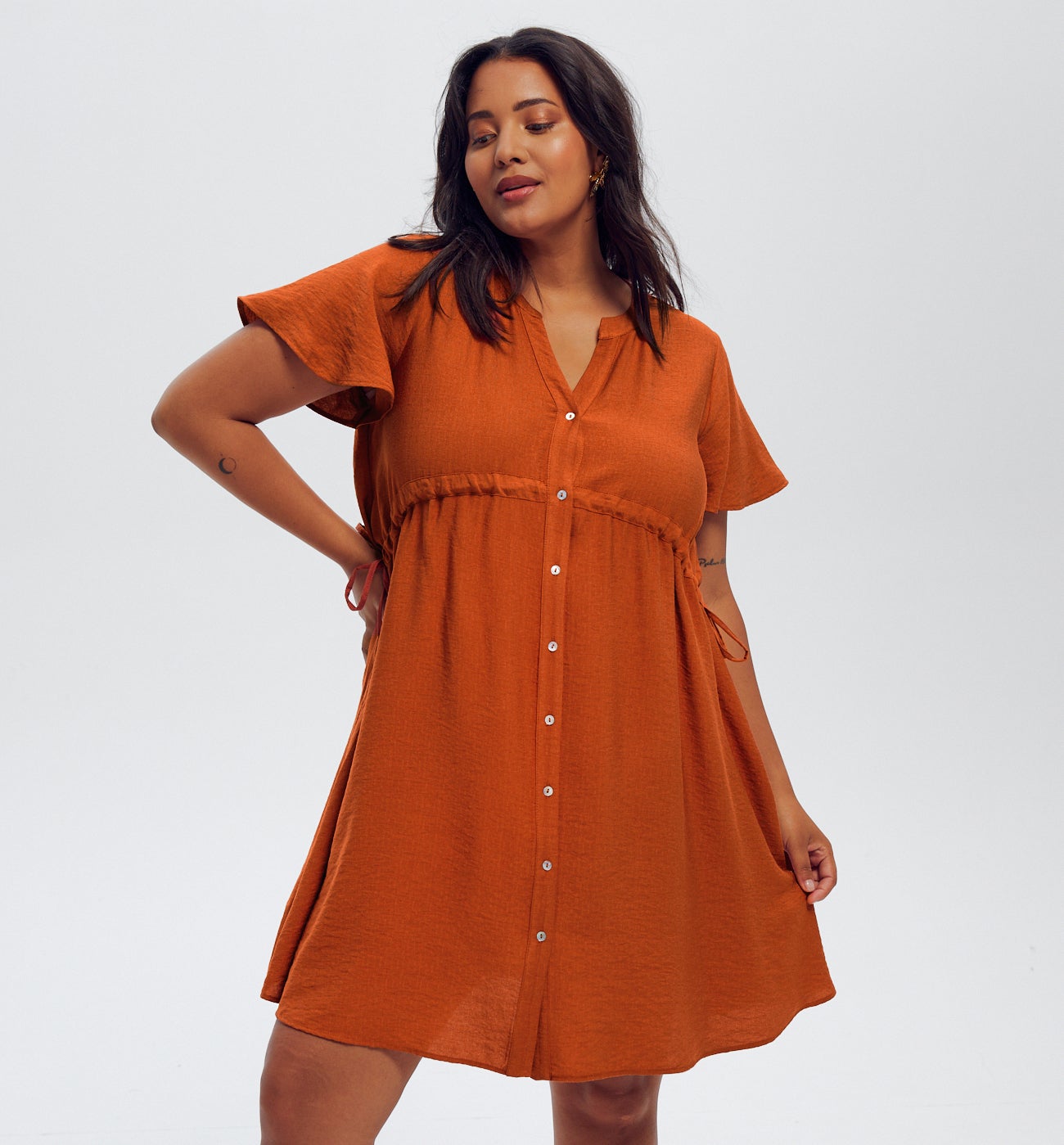 Robe courte évasée Femme - Caramel