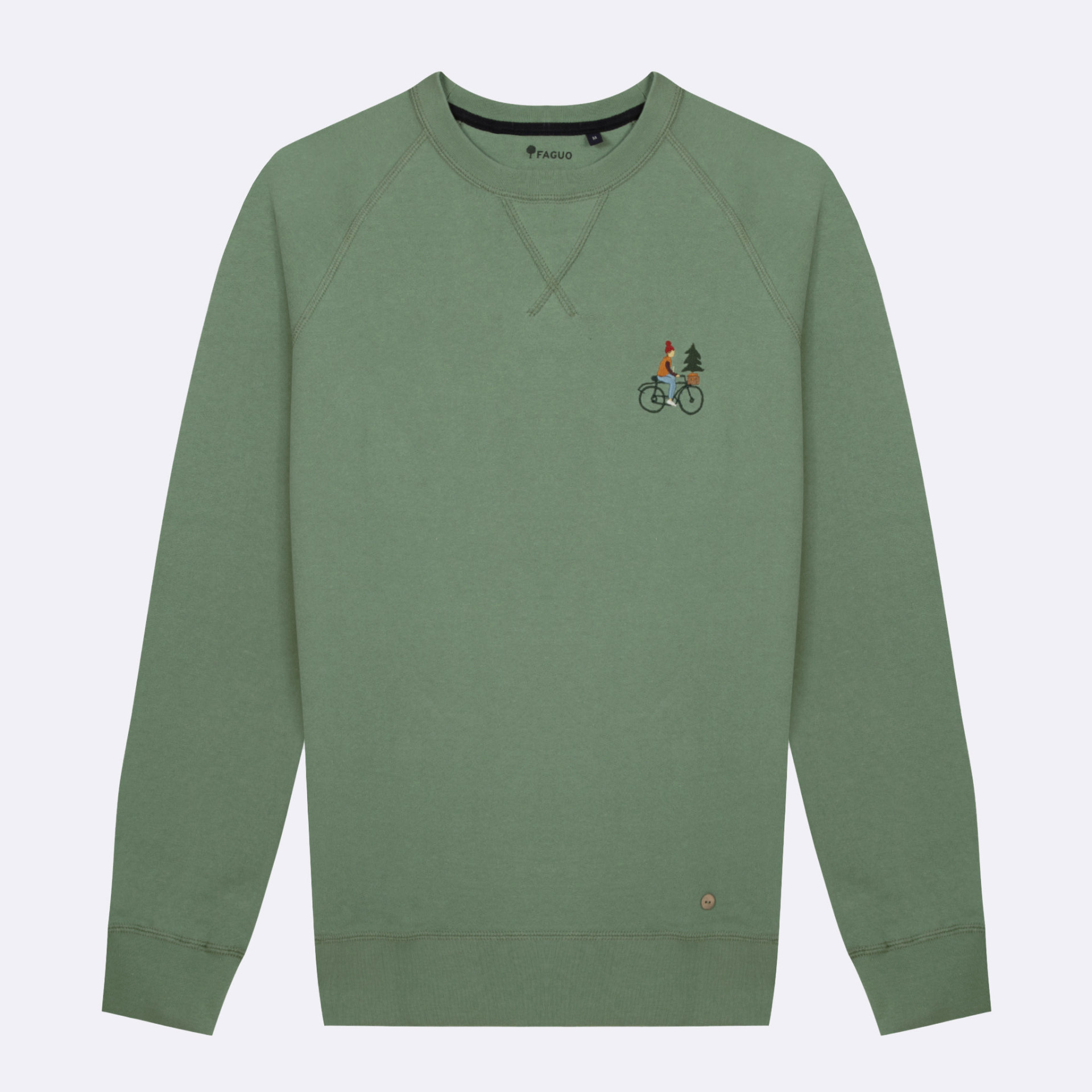 Sweat col rond vert broderie Vélo coton et coton recyclé - modèle Darney