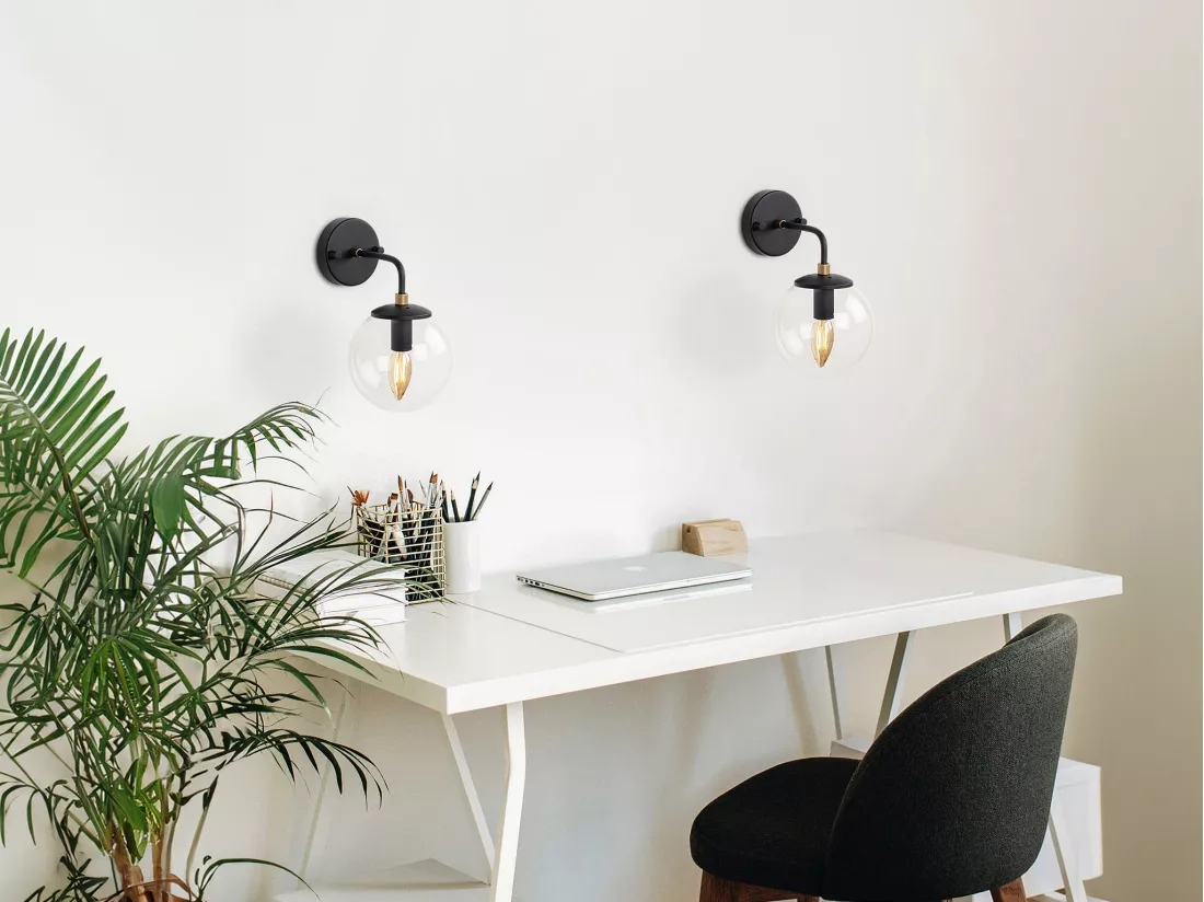 Lot de 2 appliques murales en métal avec globe - D. 15 x 27 cm- Noir - BARLATI