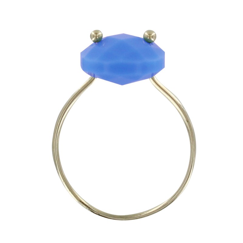 Bague Plaqué Or Picot et Verre Facetté Bleu Électrique