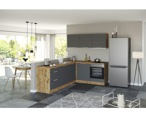 Held Furniture hoekkeuken zonder apparatuur Florence 240 cm grijs mat gedemonteerd omkeerbaar model 1112.6293