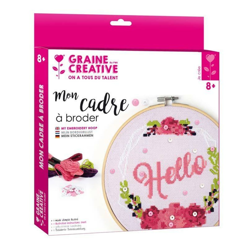 Kit tambour à broder en bois - hello