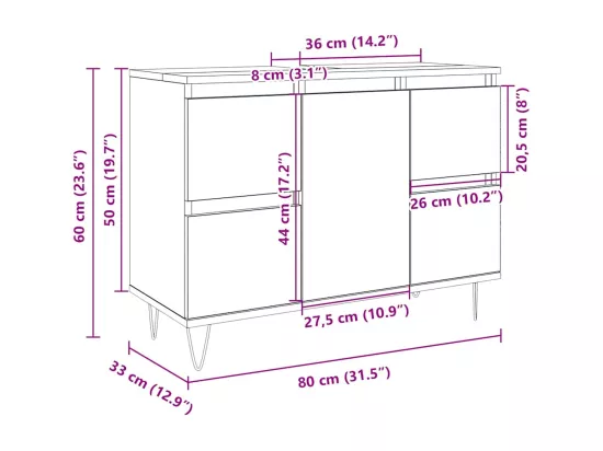Armoire salle de bain chêne sonoma 80x33x60cm bois d'ingénierie