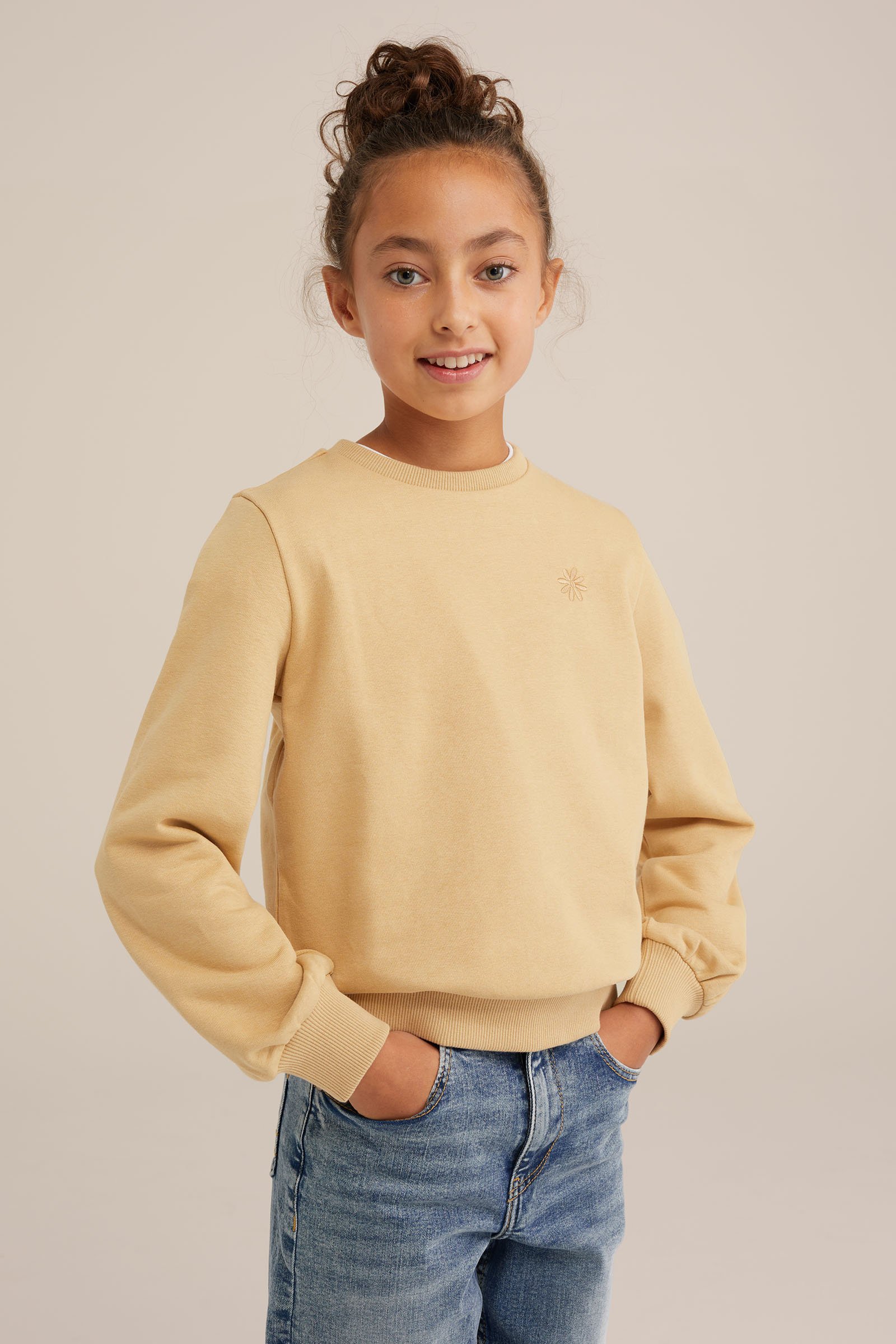 Meisjes sweater met embroidery WE Fashion Lichtbruin