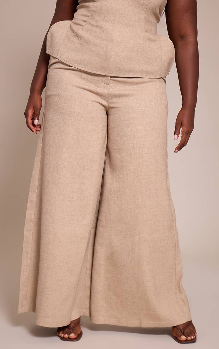 Gris Pierre Pantalon Grande Taille En Tissu Tissé Coupe Tailleur Jambe Ultra Large