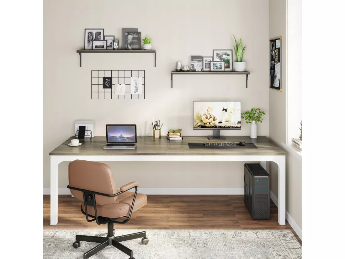 Bureau Informatique, Bureau pour Ordinateur Portable, Table d’étude, Table d'ordinateur Portable, Double Bureau Long, 200 x 70 x 75 cm