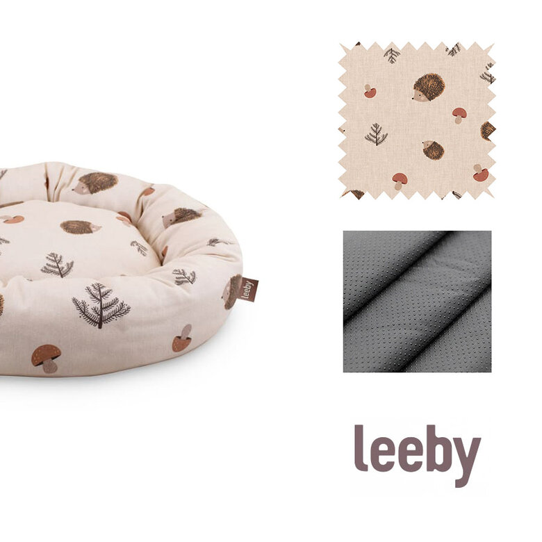 Cama para gatos Leeby branca antiderrapante em formato de donut com ouriços.