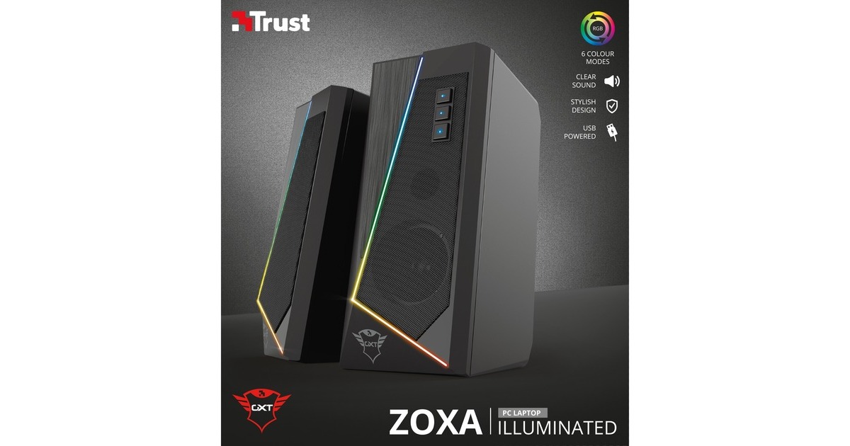 TrustGXT 609 ZOXA RGB-verlichte Speakerset pc-luidspreker  (Zwart, RGB led)