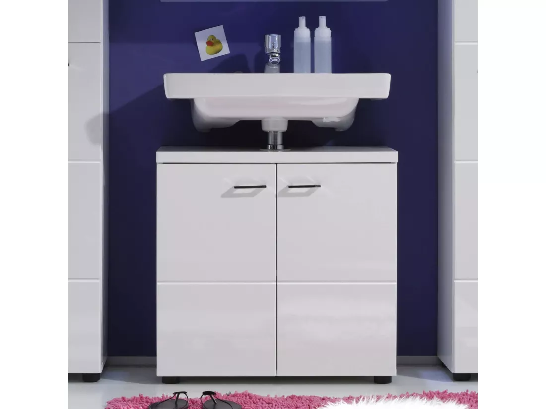 Meuble de salle de bain. Meuble sous vasque en mélaminé de couleur blanc .L-H-P : 65 - 63 - 35 cm
