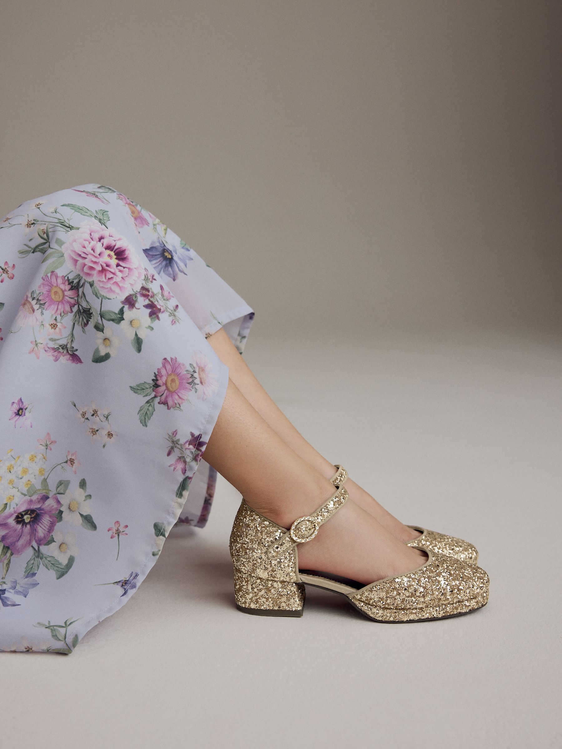 Goud glitter - Gelegenheidsschoenen met plateauzool en hak
