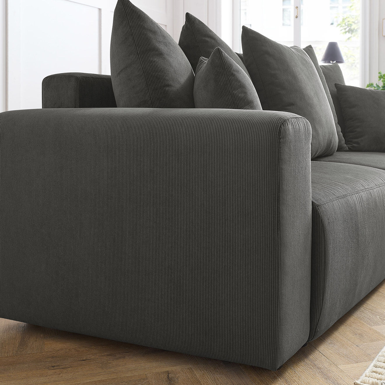 Bobochic Canapé droit fixe 3 places envy velours côtelé gris foncé - 240x100x95 cm