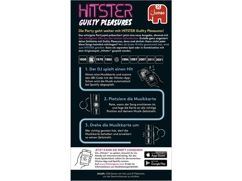 Jumbo Hitster – Guilty Pleasures Kartenspiel, Musik-Quiz für Erwachsene